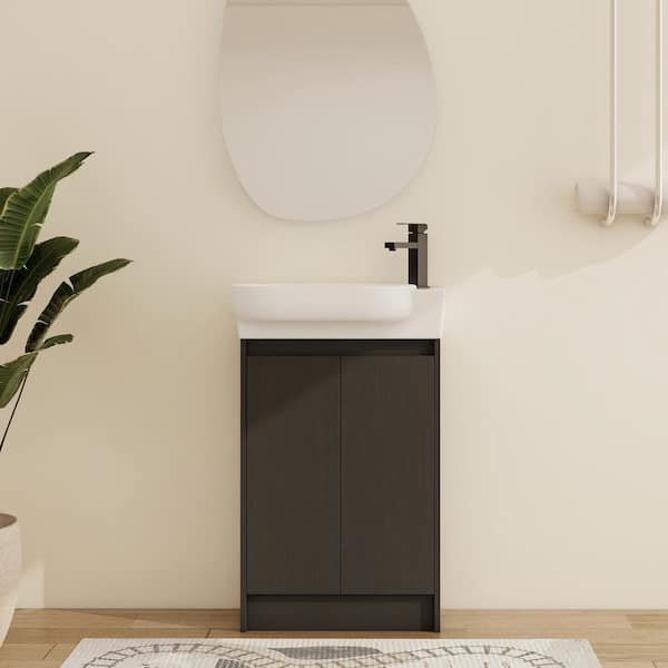22.8 in. W x 12.4 in. D x 35.1 in. H Freestanding Black Single Bath Vanity with White Ceramic Vanity Top