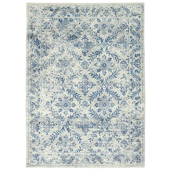 Maeva Blue 8 ft. x 10 ft. Bordered Transitional Area Rug