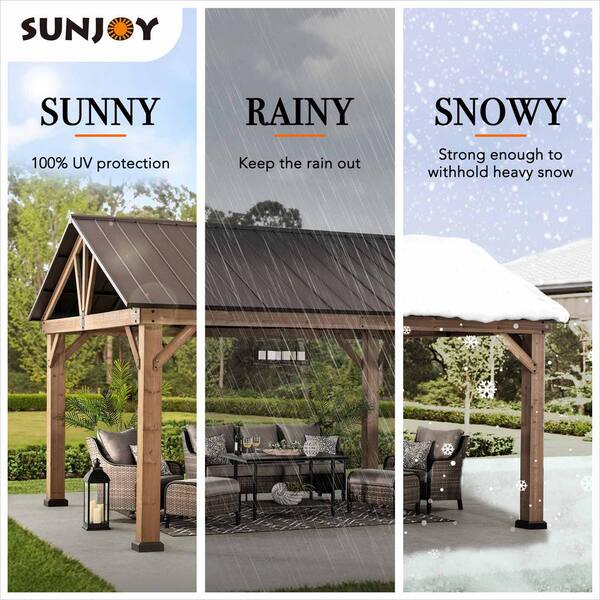 Sunjoy 13 ft. x 15 ft. Outdoor Patio Hardtop Gazebo, Wooden