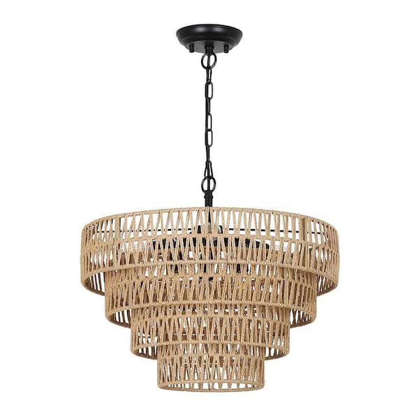 Amucolo 6-Light Brown Boho Rattan Chandelier