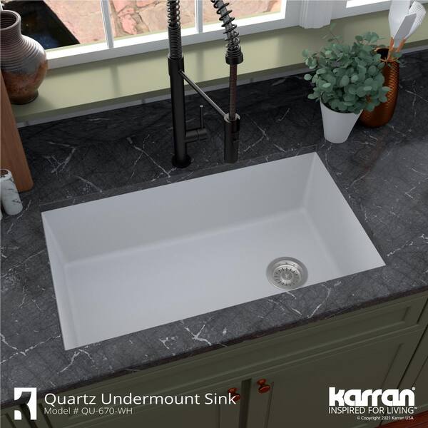 Karran Undermount Quartz Composite 32 In Single Bowl Kitchen Sink In White Qu 670 Wh The Home Depot