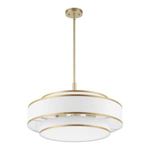 24 in. 5-Light Gold Double Shaded Drum Chandelier with White Fabric Shade