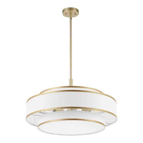 24 in. 5-Light Gold Double Shaded Drum Chandelier with White Fabric Shade