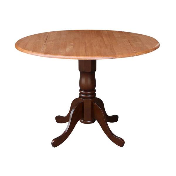 Espresso Drop Leaf Dining Table, 44 Inch Round Dining Table With Leaf
