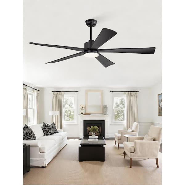 60 in. Black Indoor/Outdoor Ceiling Fan with LED Light Remote Reversible DC Motor Fandelier Downrod for Living Room