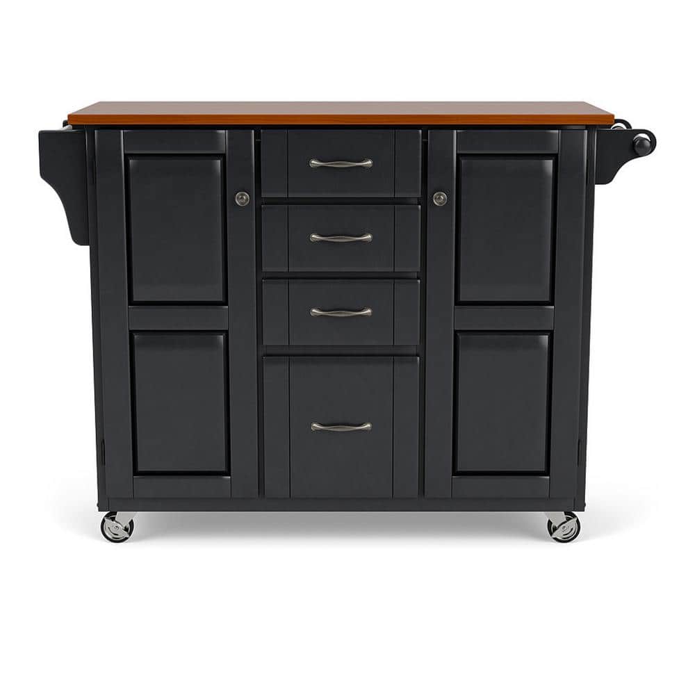 HOMESTYLES CreateaCart Black Kitchen Cart with Oak Wood Top 9100