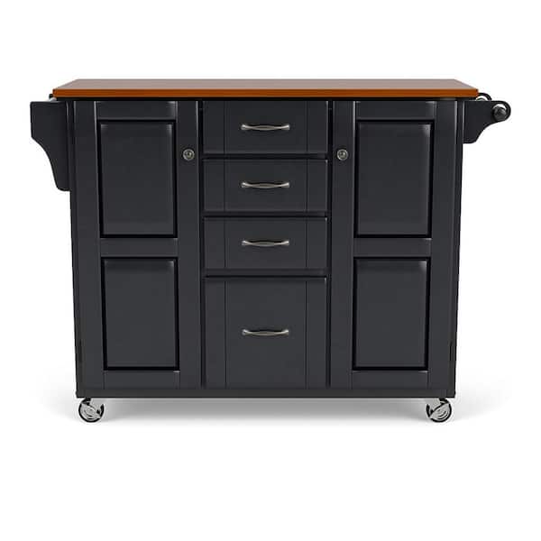 HOMESTYLES Create-a-Cart Black Kitchen Cart with Oak Wood Top