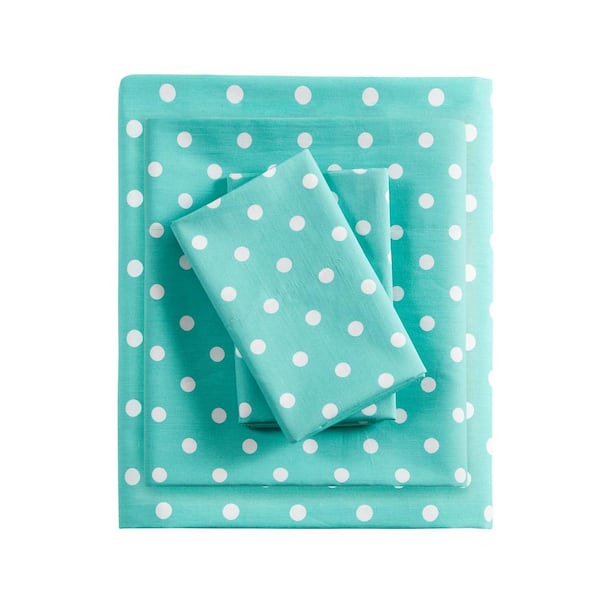 Polka Dot 3-Piece Seafoam Cotton Twin Printed Sheet Set