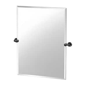 Glam 24 in. W x 32 in. H Frameless Rectangular Beveled Edge Bathroom Vanity Mirror in Matte Black