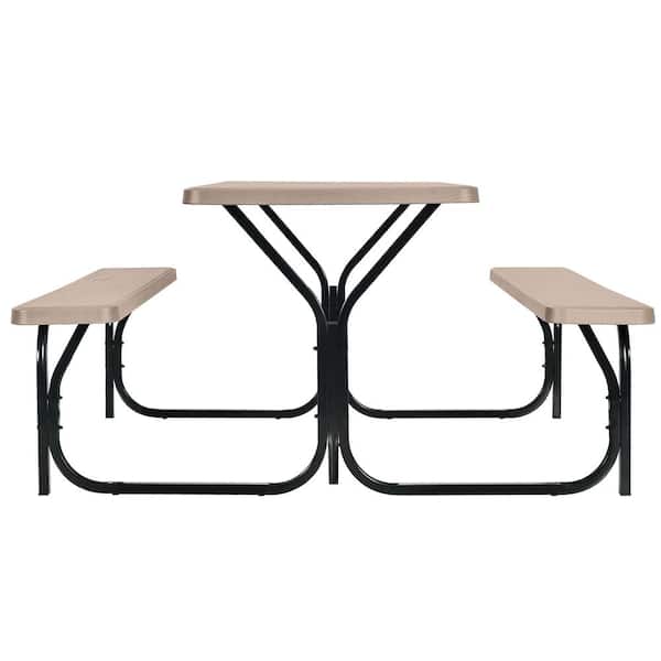 Gymax Metal Picnic Table Camping Picnic Bench Set Backyard Garden Patio Dining Party