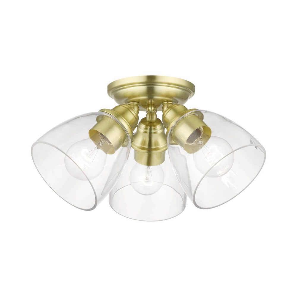 Montgomery Satin Brass 3-Light Indoor/Outdoor Flush Mount with Clear Glass