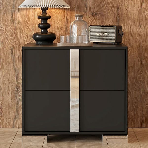 Black 2 Drawers 23.3 in. W Elegant Nightstand with Metal Handle