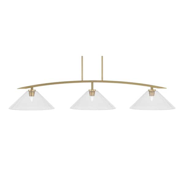 Unbranded Siena 3-Light New Age Brass Billiard Light with 16 in. Clear Bubble Glass Shades No Bulbs Included