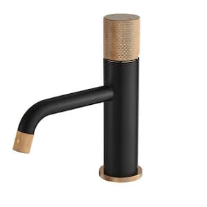 7 in. Tall Single Hole Bathroom Sink Vessel Faucet in Black and Gold