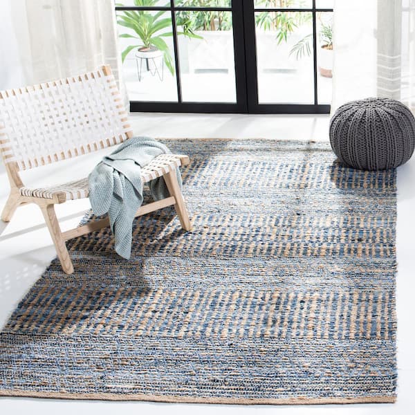 Cape Cod Natural/Blue Doormat 2 ft. x 3 ft. Distressed Striped Area Rug