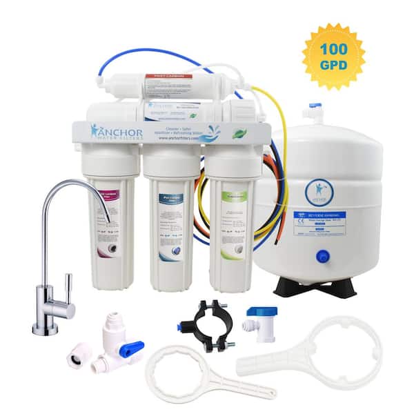 ANCHOR WATER FILTERS Elite Series 5-Stage Reverse Osmosis Water Purification System - Under Sink Water Filter - 100 GPD