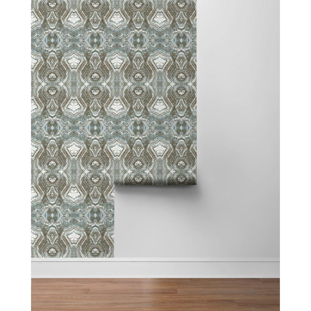 Patina Blue and Brown Geometric Peel and Stick Wallpaper