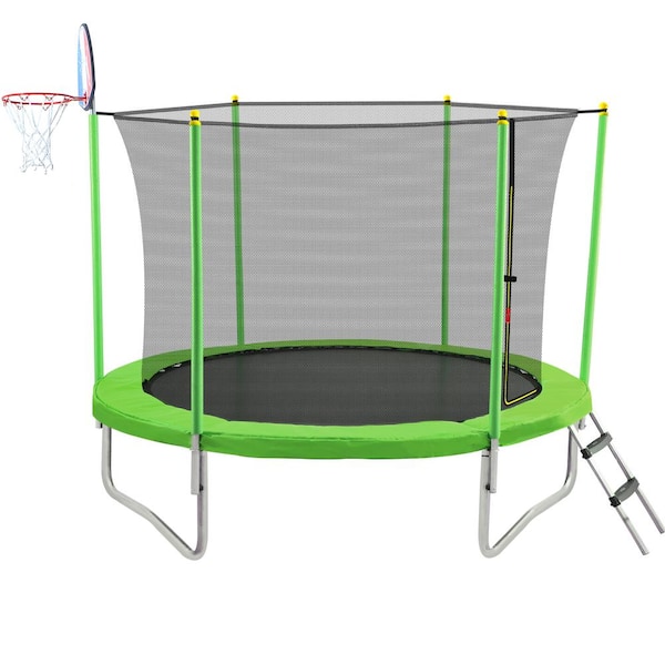 Samengesteld Weggegooid Reageren Tatayosi 10 ft. Round Trampoline Outdoor Recreational Trampoline with  Safety Enclosure Net, Basketball Hoop and Ladder DJYC-H-SW000047AAF - The  Home Depot