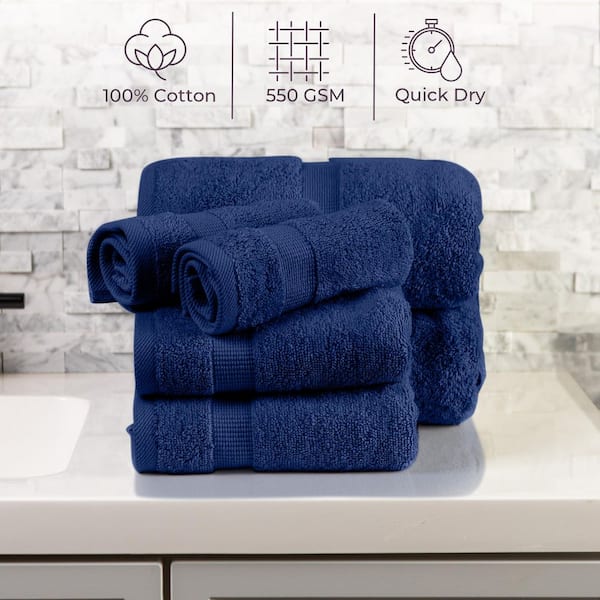 Lavish Home 6-Piece Cotton Bath Towel Set, Navy 67-0035-NVY - The