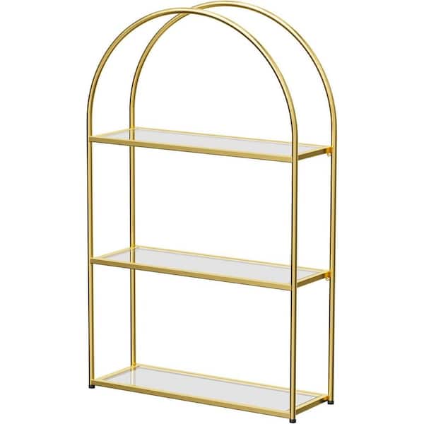 Unbranded 17.9 in. W x 6 in. D 3 Tier Gold Arched Frame Decorative Wall Shelf