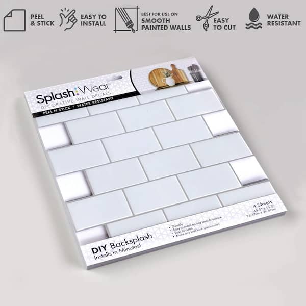 10 in. x 10 in. White Subway Vinyl Peel and Stick Wall Tile Backsplash (4-Pack)