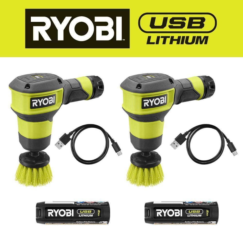RYOBI USB Lithium Compact Scrubber Kit with 2.0 Ah Battery, USB