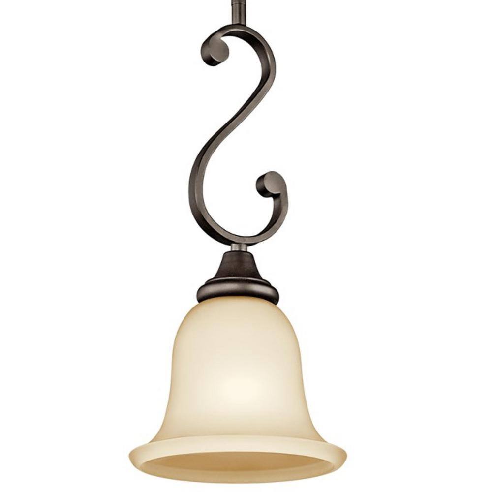 Olde Bronze 7" Mini Pendant Light with Light Umber Etched Glass
