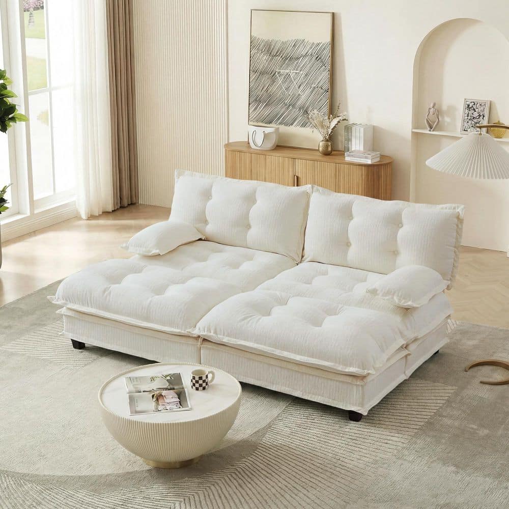Irvin Modern 77 in. Pillow Top Arms Chenille Upholstered Rectangle Sectional Sofa in Beige with 2 Ottomans