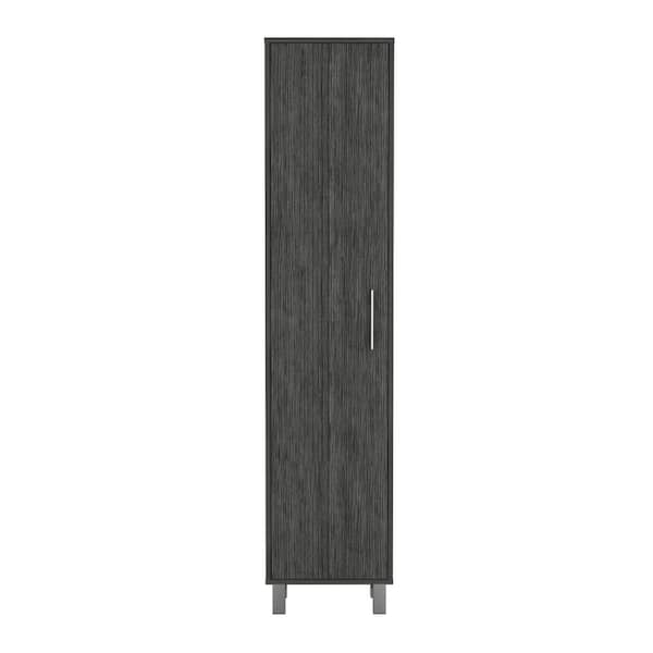 Adrinfly 15.7 in. W x 11.7 in. D x 70.8 in. H in Tall Narrow Storage Cabinet w/5-Tier Shelf, Broom Hangers and Metal Hardware Oak