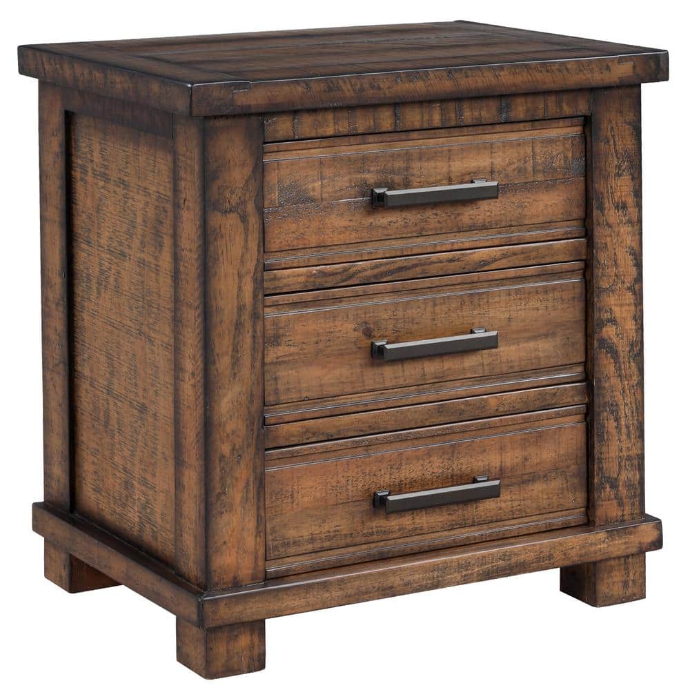 Rustic 3-Drawer Reclaimed Solid Wood Farmhouse Nightstand (24 in. W x 17 in. D x 25.6 in. H) - thumbnail 2