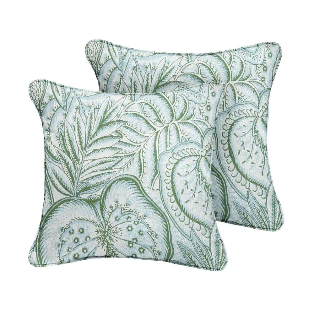 Sorra Home 18 in. x 18 in. x 6 in. Gardenia Seaglass Square Outdoor/Indoor Knife Edge Throw Pillow (Set of 2)