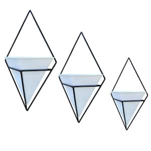 Contemporary White Black diamond wall planter (Set of 3)
