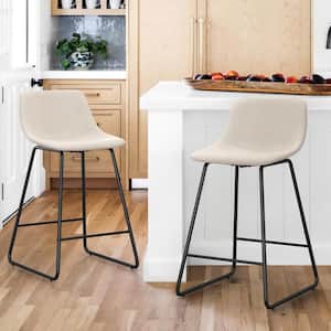 Alexander 24 in. Linen Bar Stools Low Back Metal Frame Counter Height Bar Stool With Fabric Upholstery Seat (Set of 2)