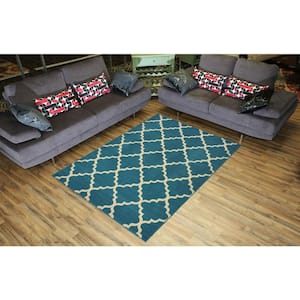 Conur Collection Petrol Blue 5 ft. x 7 ft. Trellis Design Area Rugs