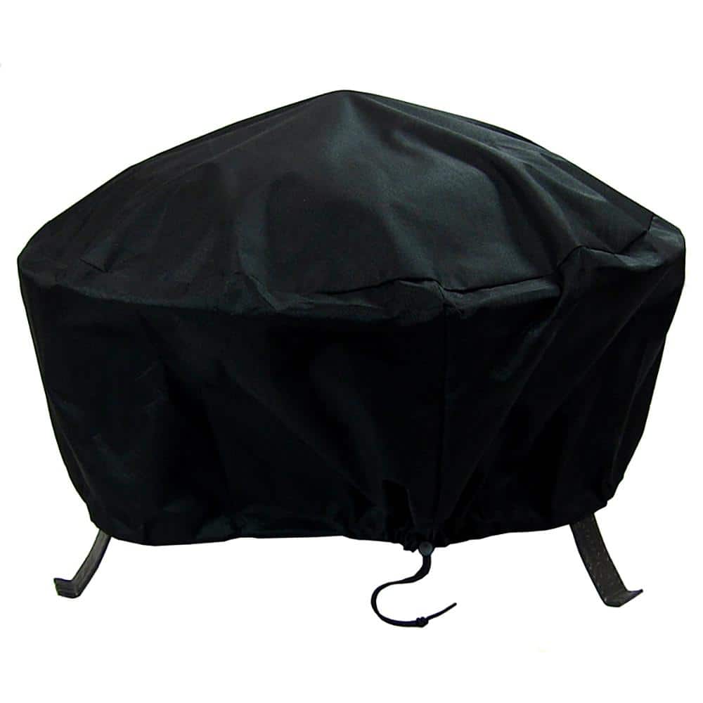 Black Heavy-Duty Vinyl Round Fire Pit Cover with Drawstring Closure