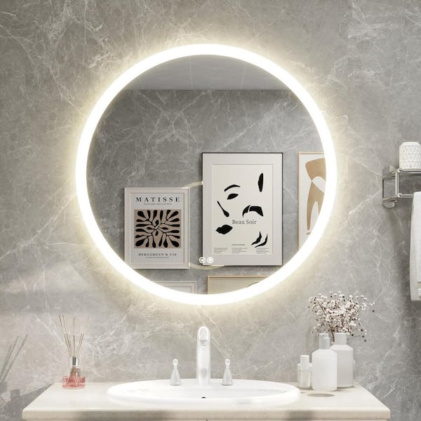 24 in. W x 24 in. H Round Frameless Anti-Fog Wall-Mounted LED Backlit Light Bathroom Vanity Mirror