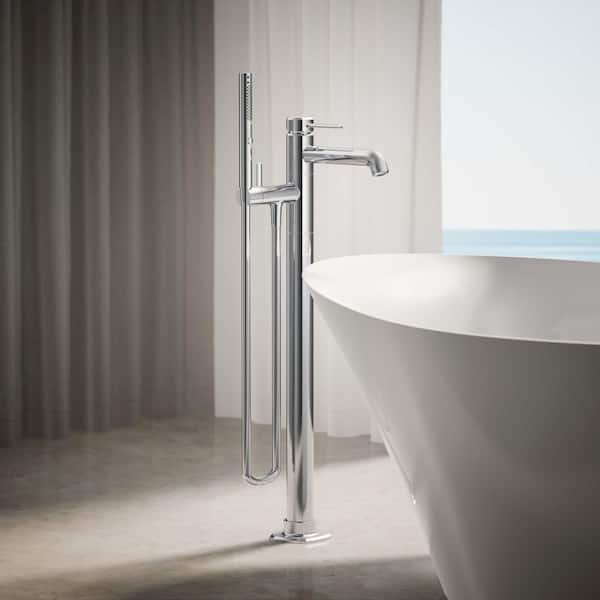Occasion 1-Handle Floor-Mount Bath Filler Trim with Handshower in Polished Chrome