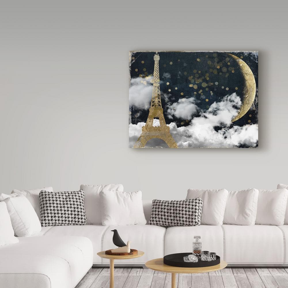 Cloud Cities Paris Gold and Black Canvas Art with Floater Frame