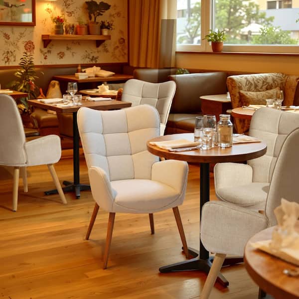 KYIWQ Wingback Dining Chair with Ergonomic Design, Available in Cream Fabric (Set of 1)