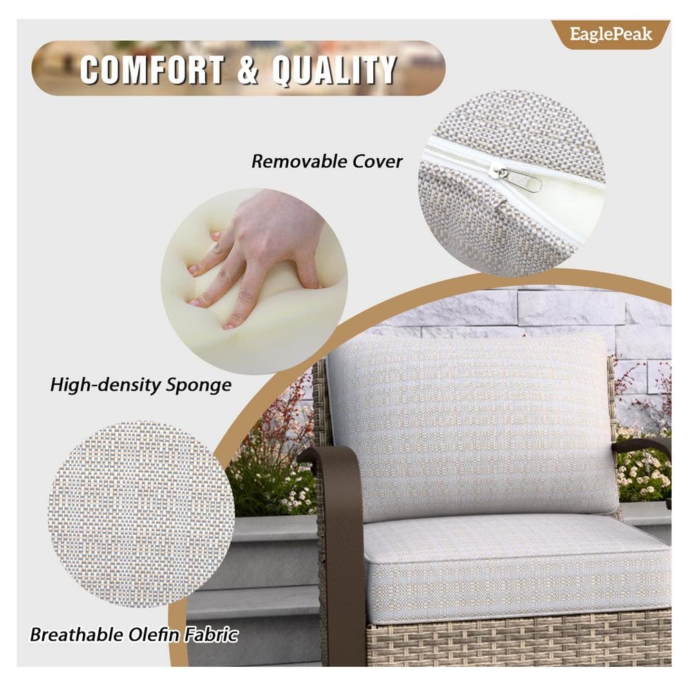 8-Piece Brown Steel Wicker Outdoor Sectional Sofa Set with Beige Cushions
