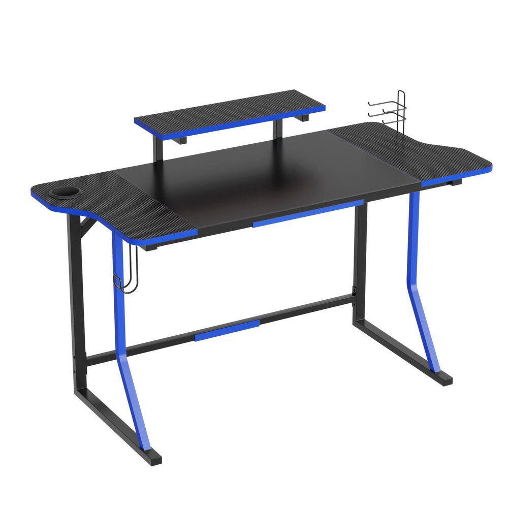 Bestier 55 In. Black And Blue Computer Desk With Rgb Led Lights D424u 