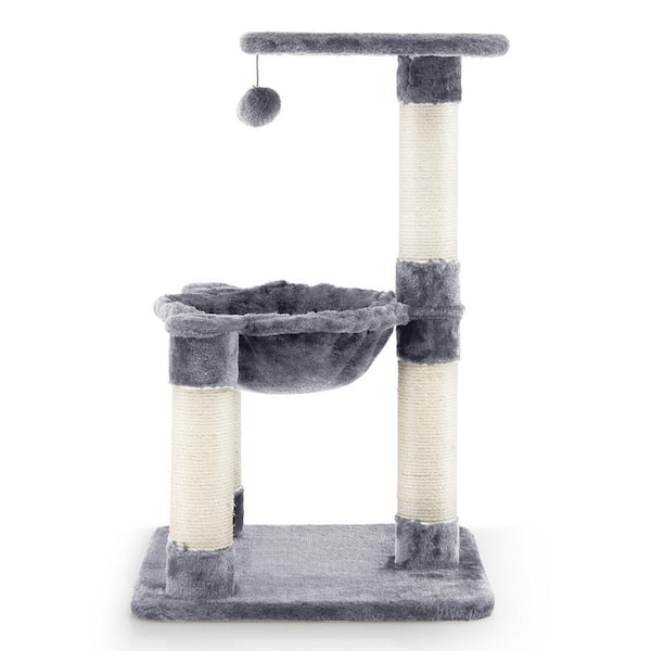 ANGELES HOME Gray Wood Multi-level Cat Tree with Scratching Posts and Cat Hammock