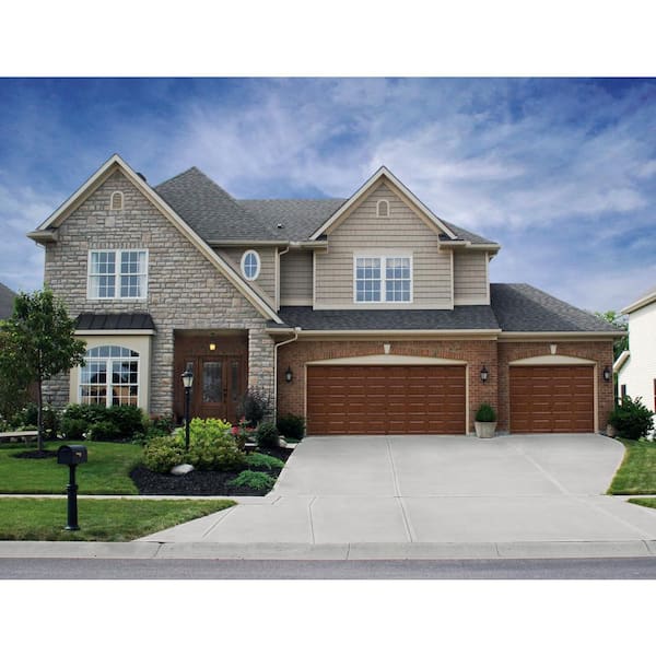 Classic Steel Short Panel 16ft x 7ft Insulated 12.9 R-Value Wood Look Cherry Garage Door without windows