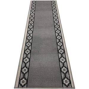 Trellis Border Design Gray 31.5 in. Width x 26 ft. Length Slip-Resistant Runner Rug