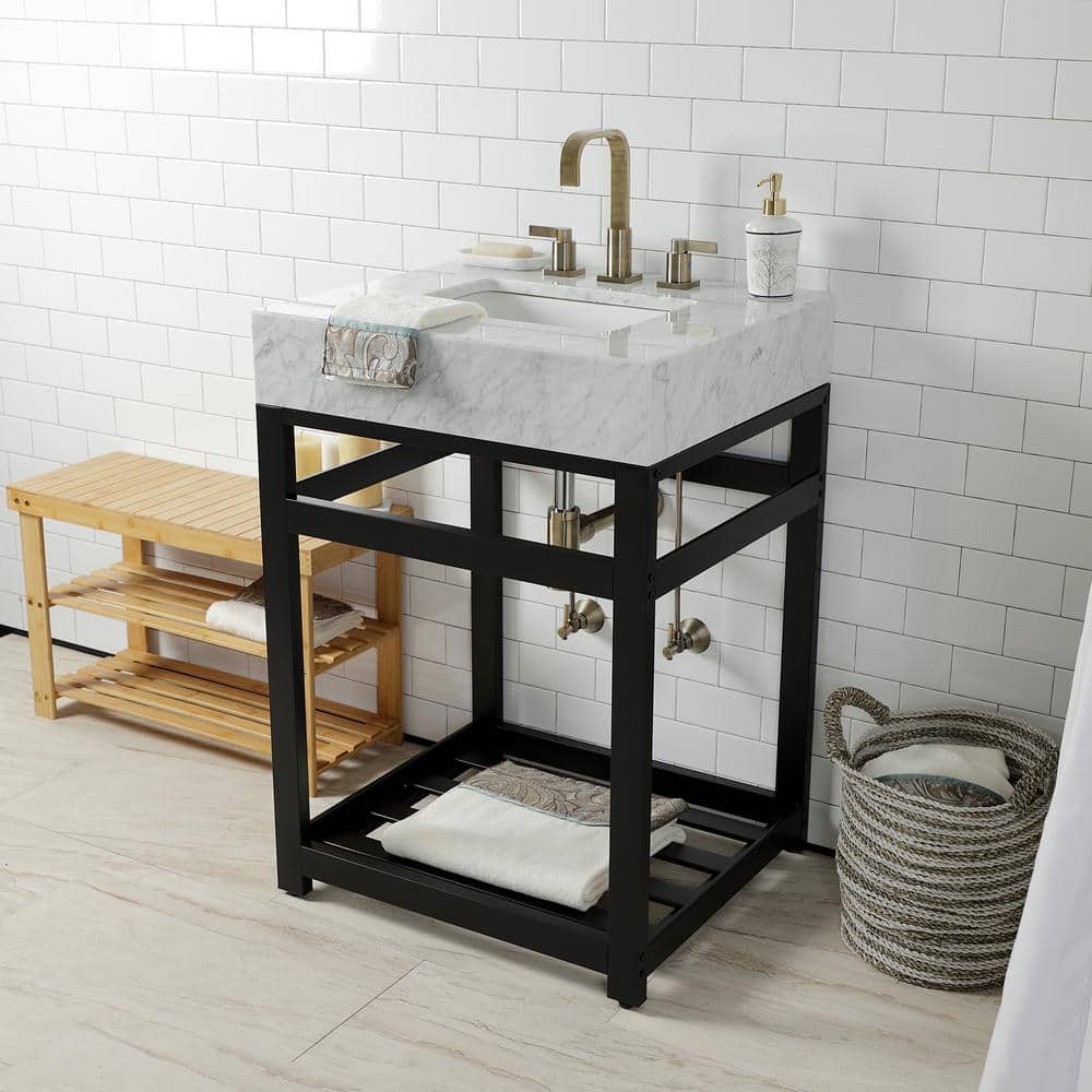 Matte Black Steel Console Sink Base with Shelf