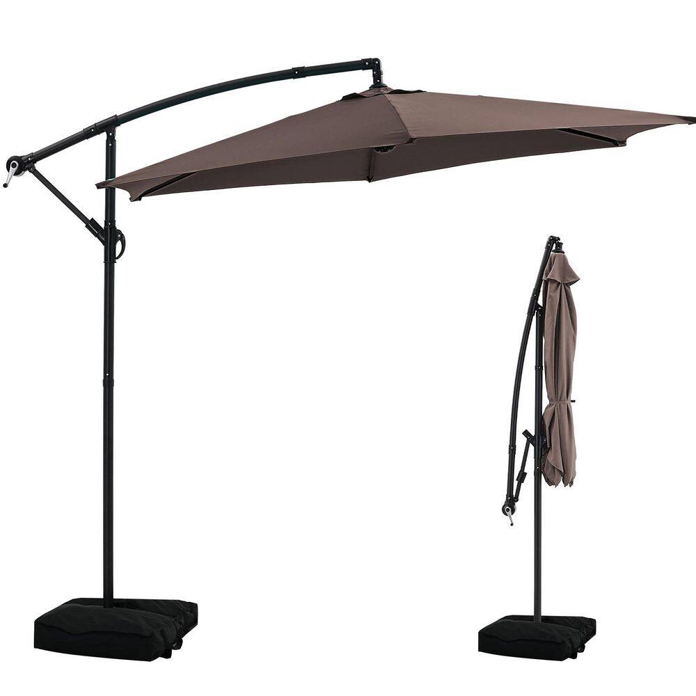 10 ft. Steel Cantilever Patio Umbrella in Brown Offset Outdoor with Base Stand Rotate and Tilt price history on PriceWatchPro