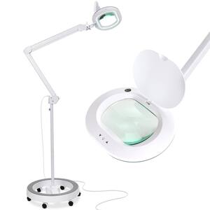 LightView Pro 55 in. White XL Magnifying LED Floor Lamp with 6 Wheel Rolling Base