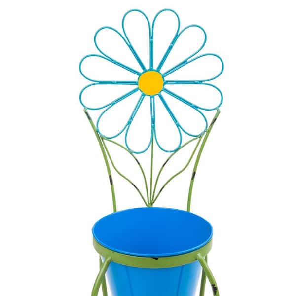 Alpine Corporation 24 in. Tall Blue Daisy Flower Planter with