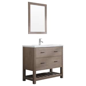 36 in. with White Resin Top 36in. x 18 in. Bathroom Vanity with Vessel Sink and Mirror