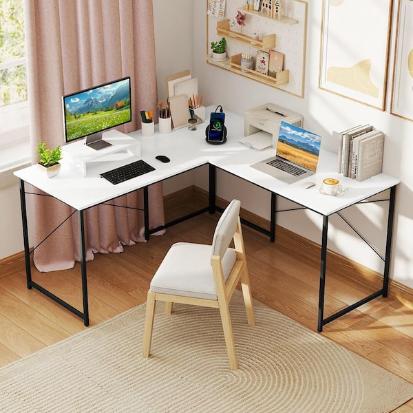 Gymax 95 in. L-Shaped Reversible Computer Desk 2-Person Long Table